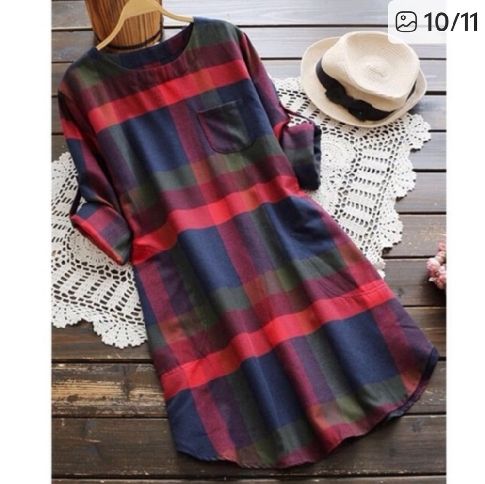 Cupshe Plaid Long Sleeve Dress